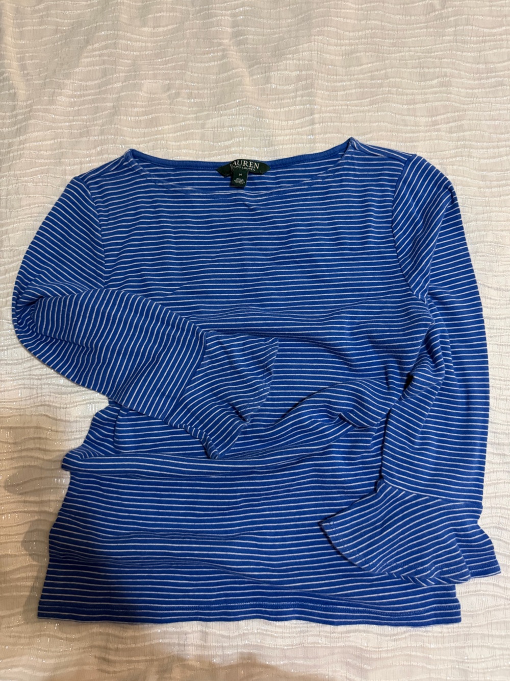 Lauren Ralph Lauren Royal Blue and White Striped Long-Sleeve Tee